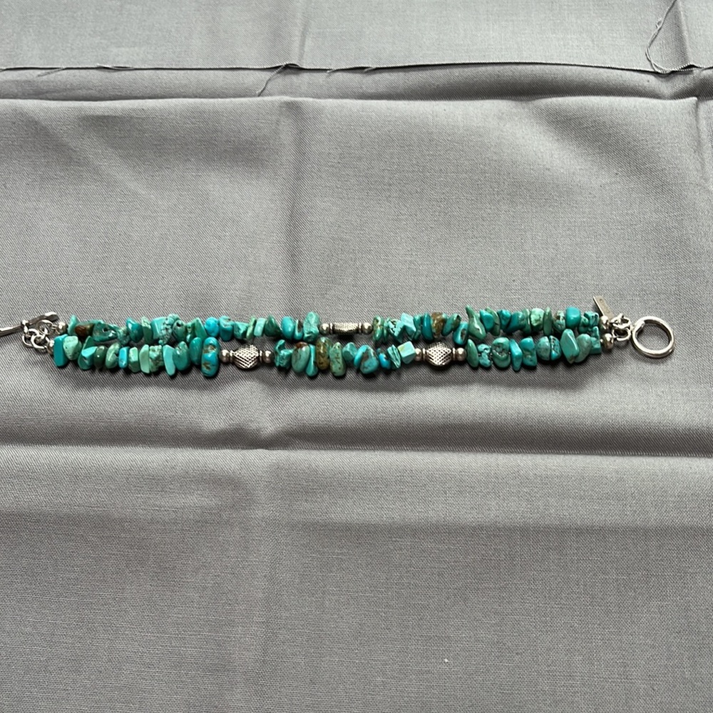 Gorgeous sterling turquoise double strand bracelet. Stamped 925 - Picture 2 of 5